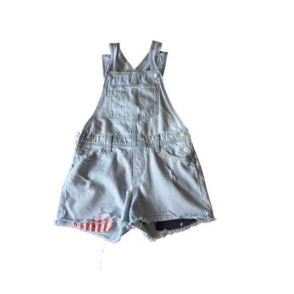 Old Navy Other - Old Navy Girls XL 14 Light Wash Distressed American Flag Denim Short Overalls